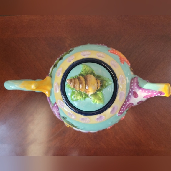 BLUE SKY Starfish Seashell Teapot Functional Art Cottagecore Beach House - Picture 8 of 11